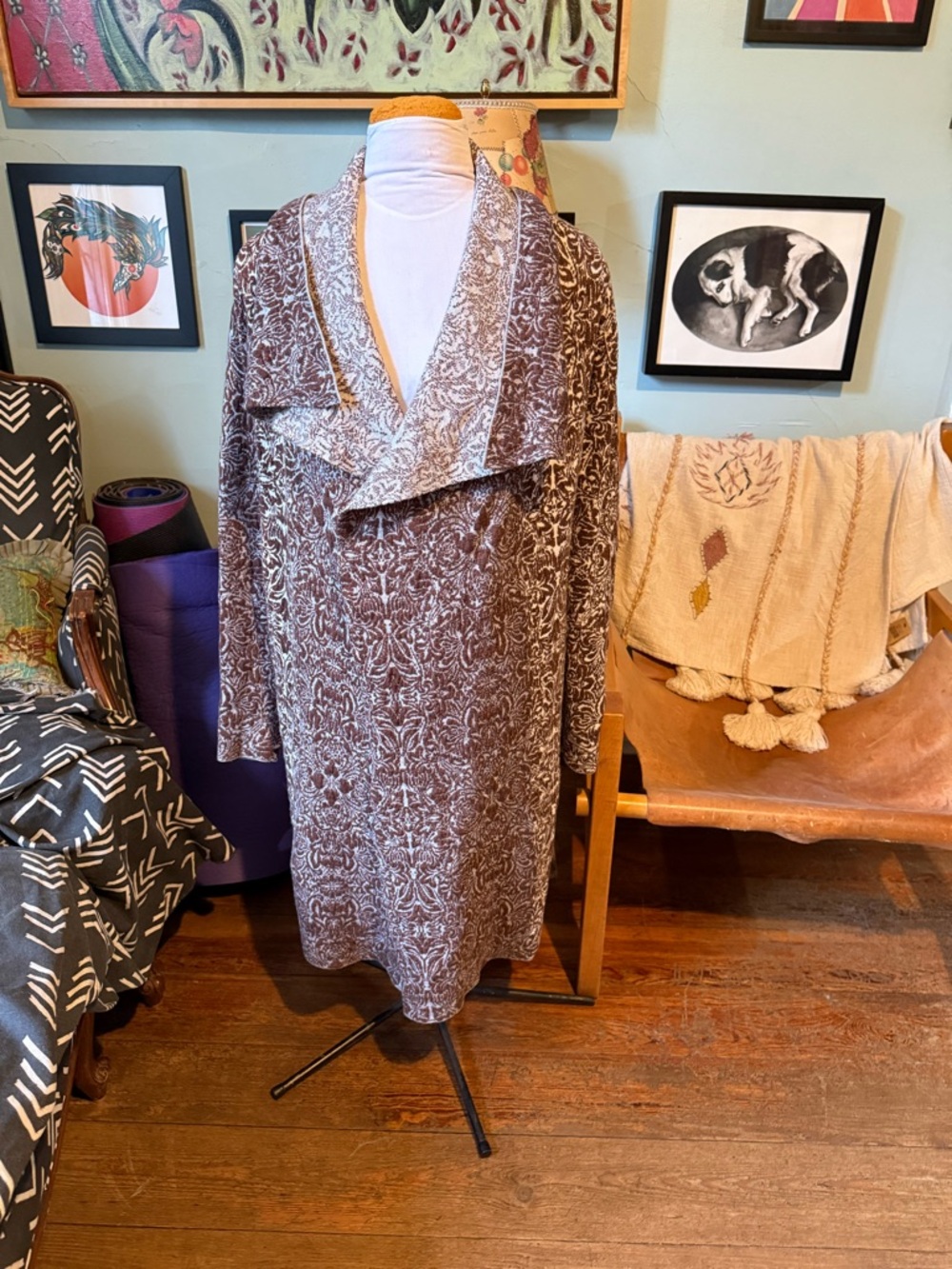 Knox Rose light blue and brown long sweater jacket
